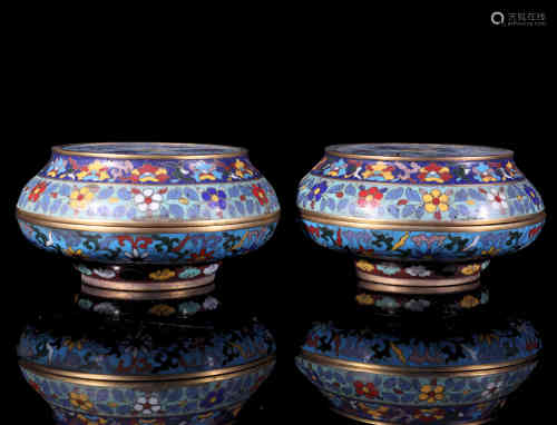 A Pair of Decorative Blue and White Cloisonne Boxes