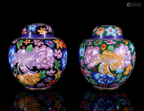 A Pair of Cloisonne Hat-coverd Jars