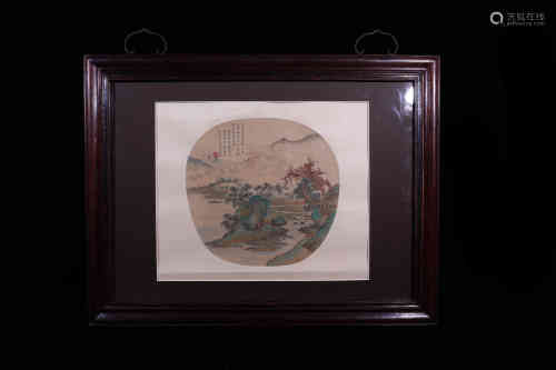 A Fan Painting of Landscape , Wang Hui mark