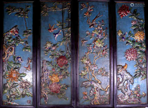 A Set of Four Cloisonne Hanging Screens of Plum Blossom, Orchid, Bamboo and Chrysanthemum