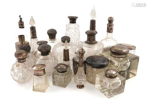 A large collection of silver mounted bottles and j…