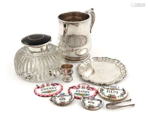 ΛA mixed lot, comprising silver items: a mug, by T…