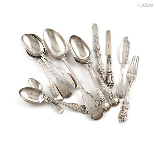 A mixed lot of silver flatware, comprising: a Geor…