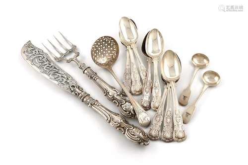 A mixed lot of silver flatware, comprising: a set …