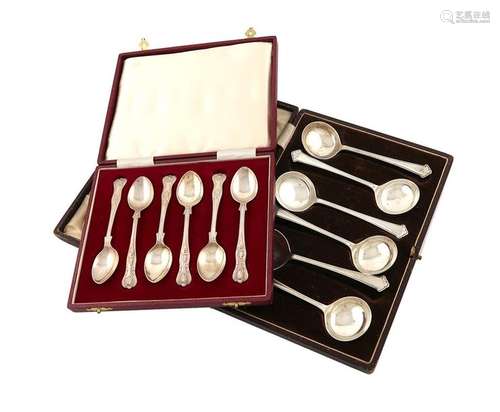 A set of six silver small soup / fruit spoons, by …