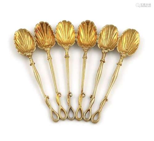 A matched set of six silver gilt 'whip end' teaspo…