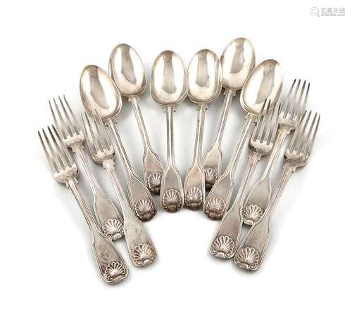 A set of six early Victorian silver Fiddle, Thread…