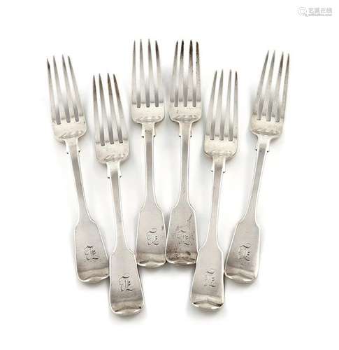 A set of six Victorian Fiddle pattern table forks,…