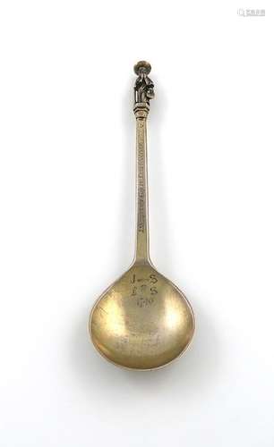 A continental silver gilt Apostle spoon, marked in…