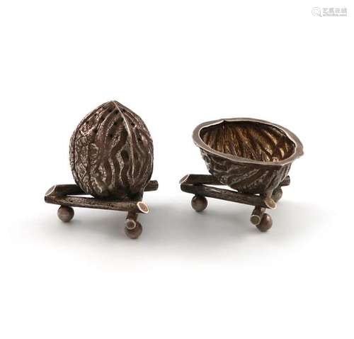 A Victorian novelty silver walnut salt and pepper …