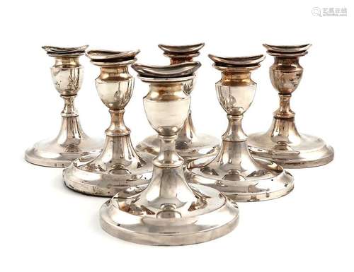 A matched set of six Swedish dwarf silver candlest…