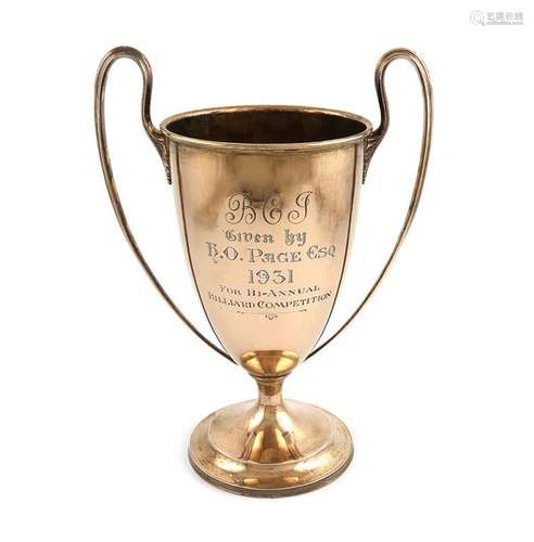 A two handled silver gilt billiards trophy cup, by…