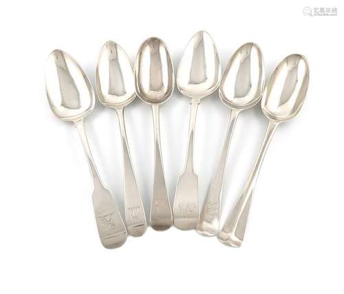 A collection of six Irish silver tablespoons, vari…