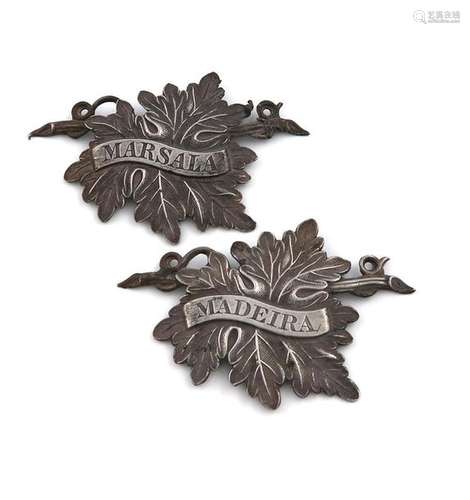 A pair of early Victorian silver vine leaf wine la…