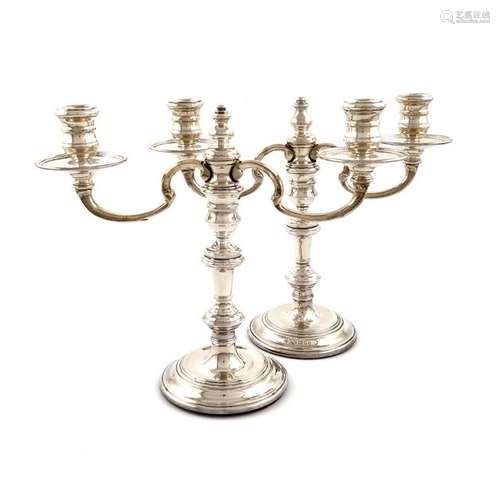 A pair of modern silver two light candelabra, by N…