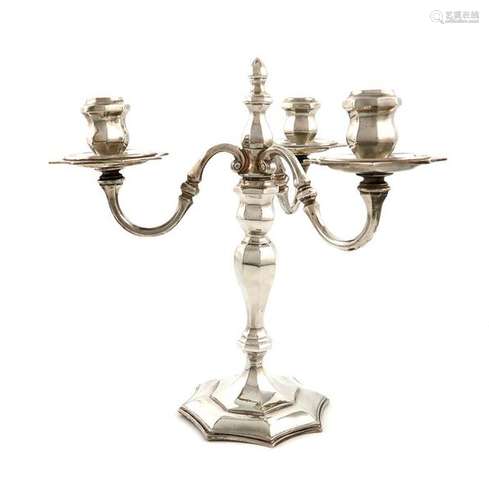 A modern silver three light candelabrum, by R. Com…