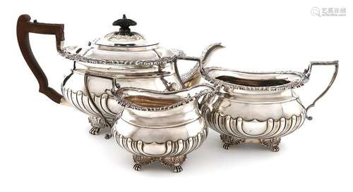 A three piece Victorian silver tea set, by T. Brad…