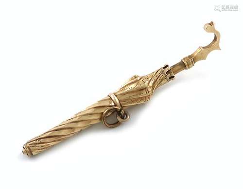 A Victorian novelty gold twist action pencil, with…