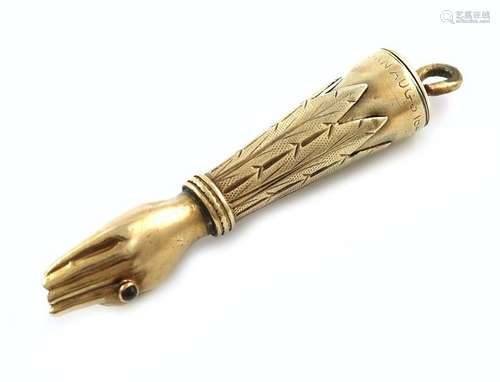 A Victorian novelty gold slide action pencil, by S…