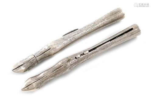 Two Victorian novelty silver slide action pencils,…