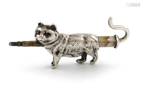 A Victorian novelty silver cat propelling pencil, …