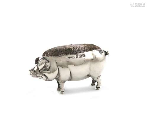 An Edwardian novelty silver pig pin cushion, by Le…