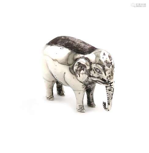 An Edwardian novelty silver elephant pin cushion, …