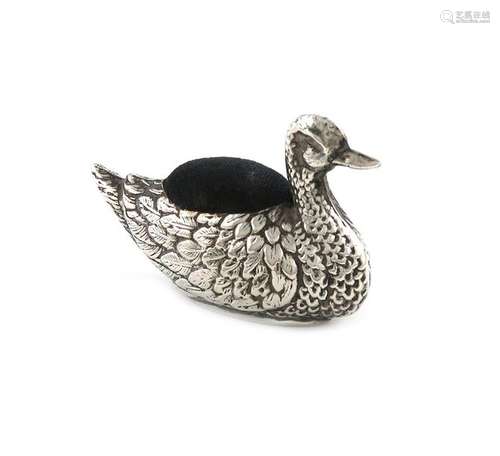 A novelty silver duck pin cushion, possibly by H J…