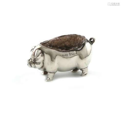 An Edwardian novelty silver pig pin cushion, by Ad…