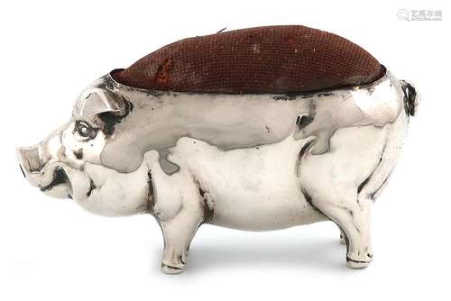 A novelty silver pig pin cushion, by H. Matthews, …