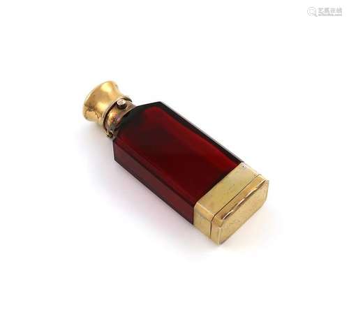 A Victorian silver gilt mounted red glass scent bo…