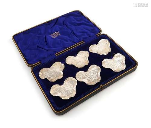 A set of six Edwardian silver menu card holders, b…