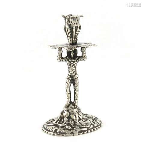 A George II cast silver harlequin taper stick, mak…