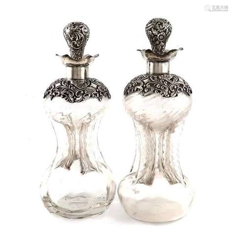 A similar pair of Edwardian silver mounted glass d…