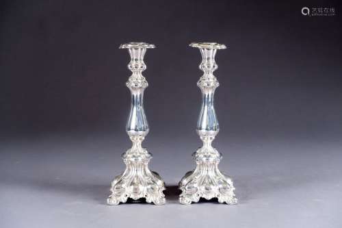 Pair of candle holders. Pinched shaft with straigh…