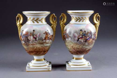 Pair of Empire Vases on Pedestal. Flattened body. …