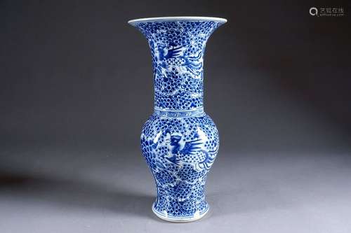 Phoenix Tail Vase. Blue/white enamelled porcelain …