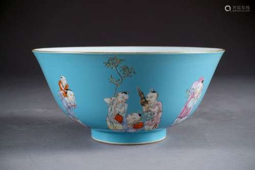 Large Bowl. With turquoise blue enamelled lapel. D…