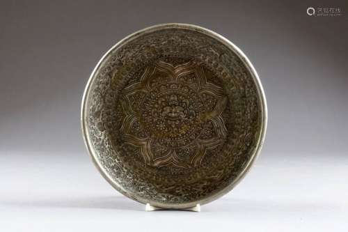 Tibetan Cup. Engraved and repelled silver decorate…