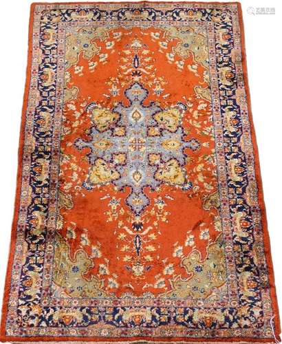 Carpet. Fully cut central medallion. Plain orange …