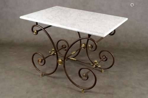 Console Table. Headed with a white marble. Leg wit…