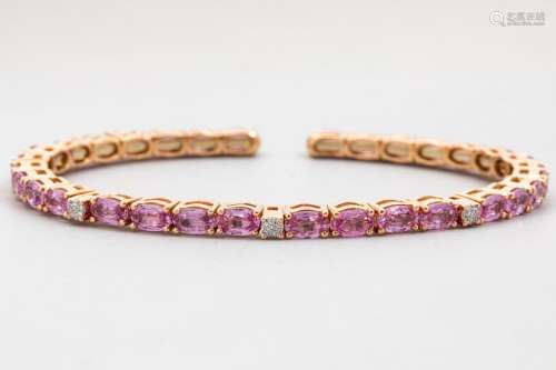 18k yellow gold bracelet with oval cut pink sapphi…