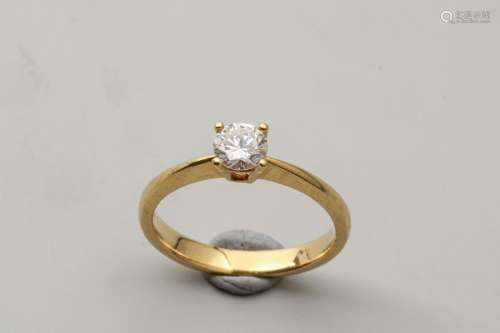 Solitaire ring in 18k yellow gold set with a diamo…