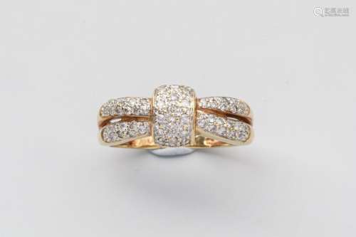 18k yellow gold ring with diamond paved biphidic c…