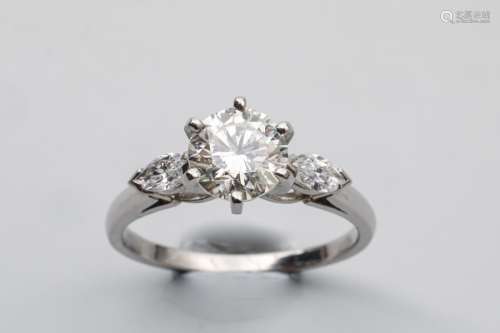 Platinum ring set with one modern cut diamond of a…