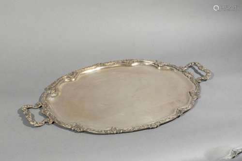 Tray Chantourné with two silver plated metal handl…
