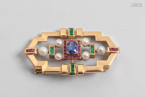 Art Deco style 18k yellow gold plate brooch decora…