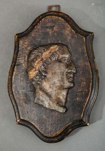 Emperor profile Gilded lead on 18th century wood b…