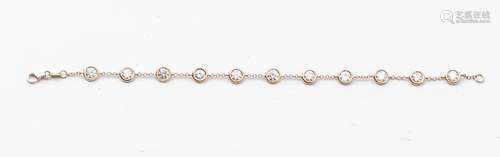 18k pink gold bracelet chain with 11 brilliant cut…