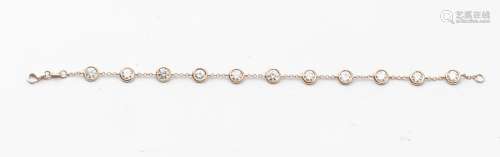 18k pink gold bracelet chain with 11 brilliant cut…